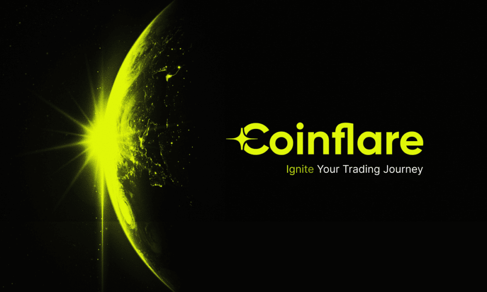 Coinflare exchange login dashboard showing cryptocurrency trading interface and portfolio overview